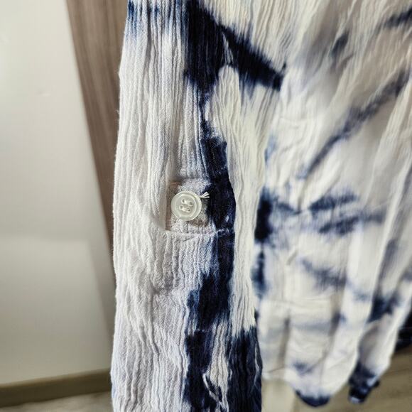 Green Dragon Women's Blue and White Tie Dye Longsleeve Button Up Top Size Large - Picture 4 of 9